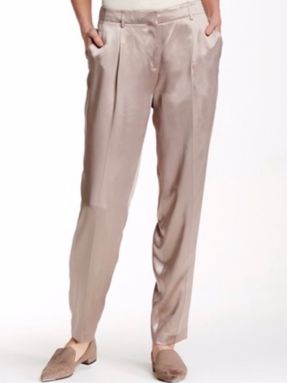 Lafayette 148 Gold High-Rise Silk Satin Tailored Elegant Pants Pockets Lined 12